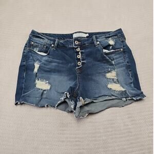 Torrid Shorts Womens 20 Blue Jean Stretch Distressed Shortie Button Fly